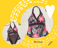 #Bikini store ชุดว่ายน้ำแบรนด์ Two-piece bikini set ชุดว่ายน้ำเปิดหลังสายคล้องคอตะขอใหญ่มีฟองน้ำทรงสวย กางเกงในขาเว้าผ้าหนานิ่มลื่น ลายดอกไม้