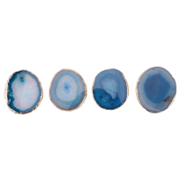 4Pcs Agate Slice Blue Agate Coaster Teacup Tray Decorative Design Stone Coaster Gold Edges Home Decor Gemstone Coaster