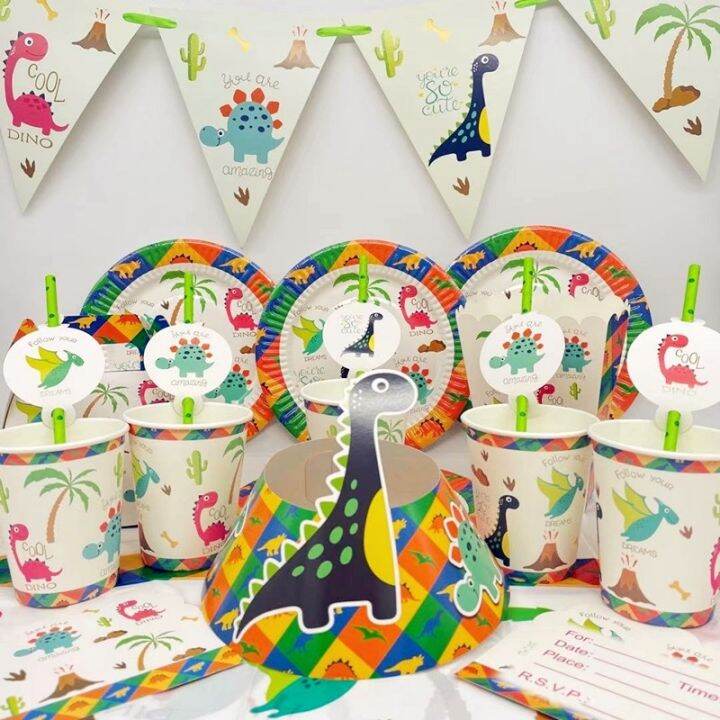 Cute Dinosaur Theme Party Decorations For Kids Birthday Festive Event Decor Lazada.co.th