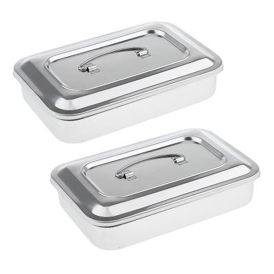 2X Stainless Steel Container Organizer Box Instrument Tray to Storage Box with Lid Tools Cans - 9 Inches No Hole