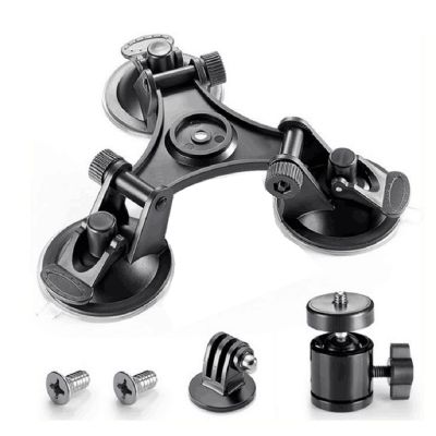 Car Holder Triple Vacuum Suction Cup Mount for Pocket Camera Stabilizer Accessory with Expansion Adapter