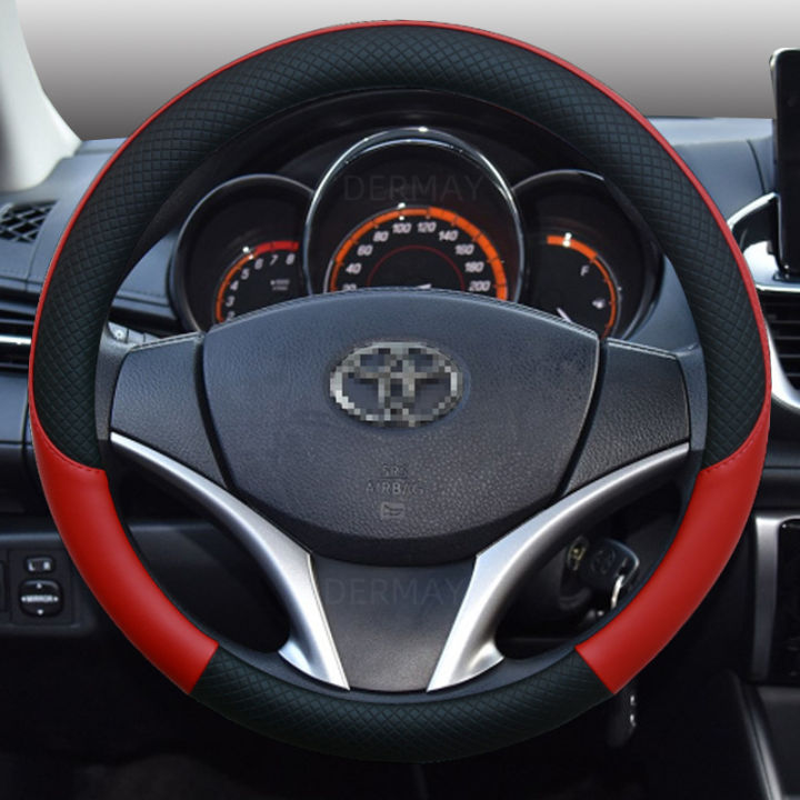 for-toyota-yaris-vitz-echo-starlet-tercel-car-steering-wheel-cover-leather-anti-slip-100-dermay-brand-auto-accessories