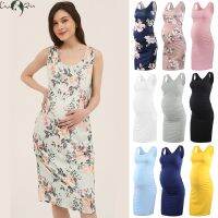 【DT】hot！ Liu Qu Maternity Sleeveless Dresses Womens Side Ruching Bodycon Pregnancy casual Clothing Mama