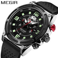 MEGIR Man Chronograph แบรนด์หรูทหารกีฬานาฬิกาผู้ชายกันน้ำวันที่นาฬิกาข้อมือซิลิโคนนาฬิกา Reloj Hombre