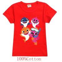 Baby Shark Fashion Cartoon T-shirt Girl Top, 100% Cotton Summer Casual Short-sleeved, 2-16 Years Old Girl’s Short-sleeved T-shirt