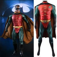 Superhero Bat Robin Man Cosplay Costume and Cape Spandex Bodysuit Halloween Costume Superhero Zentai Suits Jumpsuit Adult/kids