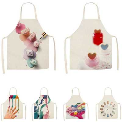 Colorful Cosmetic Nail Polish Pattern Kitchen Apron Dinner Party Cooking Bib Aprons for Women Funny Pinafore Baking Accessories