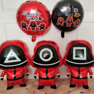 Squid Game Foil Balloons Set Game Theme Party Decoration Happy Birthday Party Decor Supplies Triangle Circle Masked Man Globos