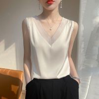 New Gifts Sling Vest Female V -Neck Mulberry Silk Lace Net Gauze In The Sunset With Summer Seasonal Sleeveless Acetic