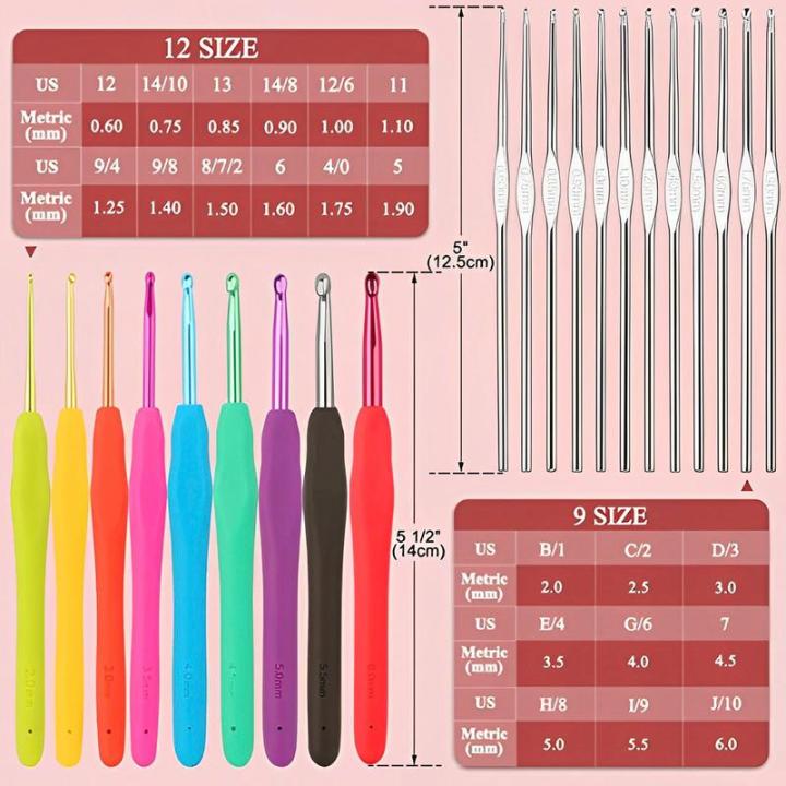 ชุดตะขอถักโครเชต์62ชิ้นชุดเริ่มต้นการถักโครเชต์ตามหลักสรีรศาสตร์เครื่องมือถักโครเชต์ด้ามจับนุ่มนิ่มชุดถักแบบพกพาชุดเริ่มต้นสำหรับผู้ใหญ่