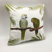 Deluxe Embroidery Parrots Plant Designer Pillow Cover Sofa Cushion Bird Canvas Home Bed Decorative Case 45 x 45cm Sell by Piece