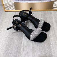 High fashion with diamond empty sandals women after the New Year 2023 beautiful temperament matchs skirt soft bottom thick with high heels