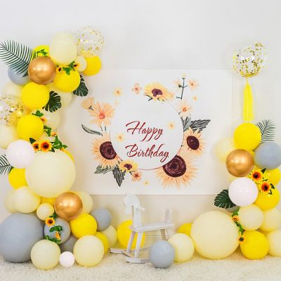 Aperil 102Pcs Balloon Set Lemon Yellow Theme Party Decorations Kit with Flower Vine with Sunflower
