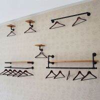 【YF】 Wrought Iron Solid Wood Wall with Plate Clothing Display Stand Water Pipe Side Point Combination  Hanger Rack