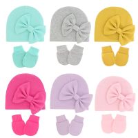 {Unknown Store} ถุงมือหมวกเด็กอ่อน0-6เดือน,เซ็ตถุงมือผ้าฝ้ายปกป้องใบหน้าหนาสองชั้นถุงมือเด็กอ่อนสำหรับฤดูหนาวหมวกเด็ก