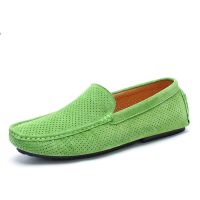 Summer Breathable Shoes Men Loafers Luxury Brand Italian Fashion Casual Hollow Out Boat Shoes Men Leather Green Moccasins