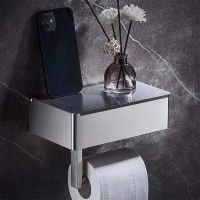 Silver Toilet Roll Holder Bathroom Paper box Storage Holder Wall Mounted Tissue Paper Rack Wipes Dispenser Phone Storage Shelf