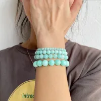 Amazonite Beaded Brcacelet สร้อยข้อมือลูกปัดหินธรรมชาติสร้อยข้อมือเชือกยืดผู้หญิงผู้ชายกำไลข้อมือแฮนด์เมดหรูหราสร้อยข้อมือเครื่องประดับ-Huidkeir