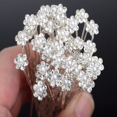 20Pcs Fashion Wedding Bridal Pearl Flower Clear Crystal Rhinestone Hair Pins Clips Bridesmaid Hairwear Jewelry Hair Accessories Adhesives Tape