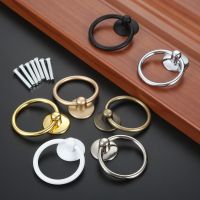 10pcs Ring Knob Single Hole Metal Handle w/screw Antique Simple Pull Kitchen Furniture Drawer Cabinet Gold Silver Black White