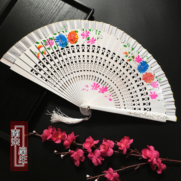 jazz-dance-7-inch-24cm-double-sided-womens-folding-fan-paint-womens-spanish-dancing-wooden-fan-hand-painted