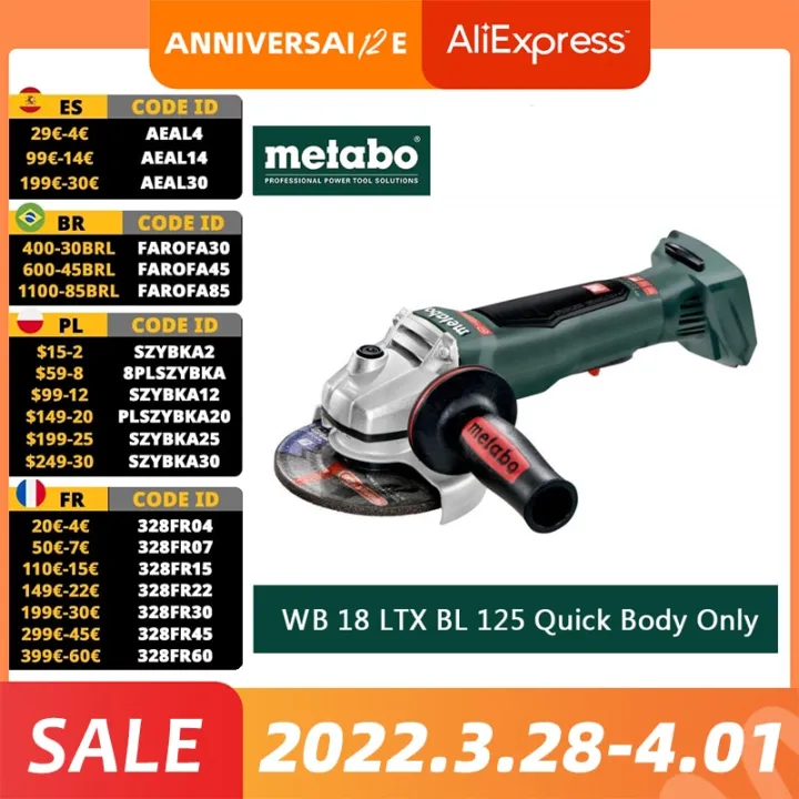 Metabo 18V Brushless Cordless Angle Grinder WB WPB 18 LTX BL 125 Quick 125Mm M14 For Wooding