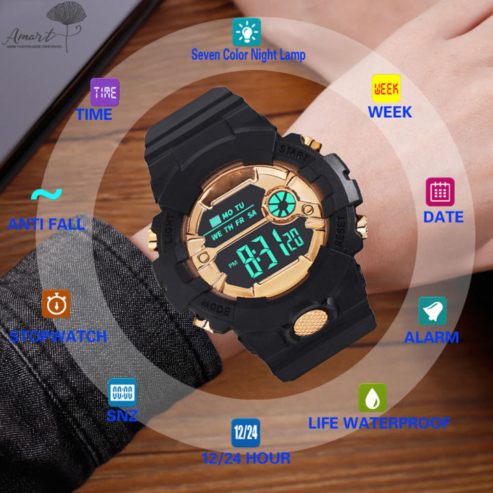 amart-นาฬิกาดิจิตอลกันน้ำ-unisex-นาฬิกา-led-ปฏิทินอุปกรณ์เสริมสำหรับเด็กนาฬิกาดิจิตอลกันน้ำเด็กนาฬิกาปฏิทิน-led