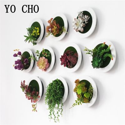 YO CHO 3D Creative Plastic Succulents Plant Home Decoration Wall Hanger Artificial Flower Plants Frame Wall Sticker Store Decor