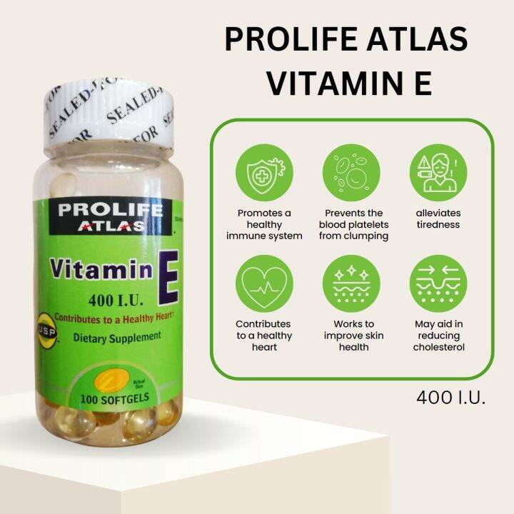 Prolife Atlas Vitamin E 400 I.U. 100 Softgels to improve skin health