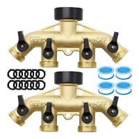 4 Way Hose Splitter Heavy Duty Brass Garden Hose Splitter for 3/4In Hose Connector Brass Garden Hose Manifold&amp;Fitting