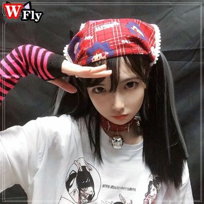 Harajuku Lolita Cartoon print Hair Scarf Headband Y2K Women Girl Hip hop Punk Headbands Triangular Hair Band Hair Accessories Headbands