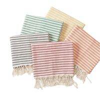 【DT】hot！ 100x180cm Beach Striped Printed Tassel Embellished Multifunctional Cushion Tablecloth Blanket