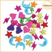 I-HALCYON 36PCS พลาสติกทำจากพลาสติก ลูกปัดซี่ล้อจักรยาน สีสันสดใส หลากสี คลิปล้อจักรยาน อุปกรณ์เสริมจักรยาน รูปหัวใจดวงดาว ลูกปัดตกแต่งจักรยาน จักรยานสำหรับเด็ก