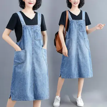 Women Sleeveless Long Dress Dungaree Solid Color Pinafore Overall