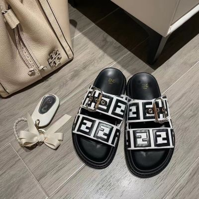 【Original Label】Thick Sole Slippers, Womens Double Strap Sandals, Cowhide Beach Shoes, Mens and Womens Fashion Trend