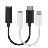 2ชิ้นประเภท USB3.1-C ถึง3.5มม. สเตอริโอหูฟังสายแจ็คเชื่อมต่อ-ดำ/ขาว