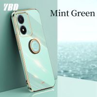 YBD เคสเคสสำหรับ Vivo Y02S Y16 Y02 Y02A Y02T Y11 2023 IQOO Z7 Z7X ขอบตรงเคสแป้นยึดชุบโลหะหรูพร้อมห่วงยึดโทรศัพท์