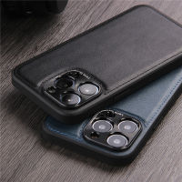 Solid Color PU Leather Shockproof Phone Case For iPhone 14 12 11 Pro Max 13 Pro Max Business Metal Camera Protection Slim Cover