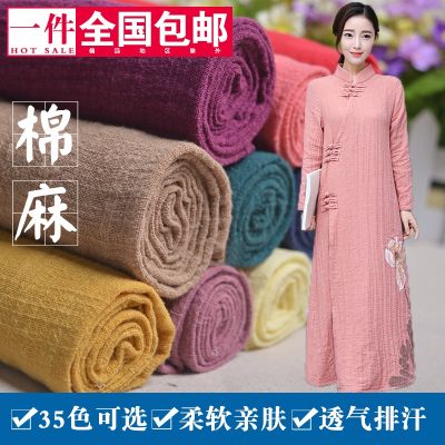 เสื้อเชิ้ตผ้าลินินและผ้าฝ้ายอัดพลีทเนื้อไม้ไผ่คู่สีธรรมดาสไตล์จีนชุดสีทึบป่าฤดูร้อน