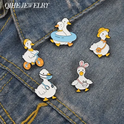 Cute Animal Enamel Pin Duck Goose Brooch Bicycle Stethoscope Doctor Metal Badge Lapel Clothes Funny Kids Friend Jewelry Gifts
