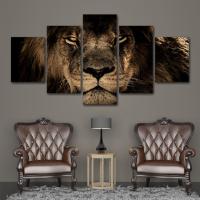 King Lion Animal Wall Art ภาพวาดผ้าใบ-5แผงภาพ Modular-ตกแต่งบ้านสำหรับห้องนั่งเล่น-ภาพวาดพิมพ์ที่สมบูรณ์แบบสำหรับคนรักสัตว์