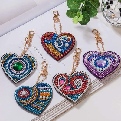 5PCS 5D By Heart Valentine Craft Gift Adult For Kids Key Ring Diamonds Pendant Numbers Diamond Painting Kits