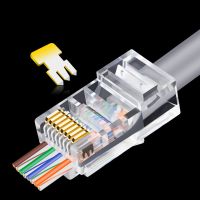 OULLX 20/50/100ชิ้นตัวเชื่อมต่อ RJ45 6U Platedpass ผ่านสายอีเธอร์เน็ตปลั๊กโมดูล RJ-45เครือข่ายหัวคริสตัล Cat5 Cat5e