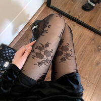 【CW】Lolita เซ็กซี่ Rose ดอกไม้พิมพ์ Nylons ผู้หญิง Pantyhose Tights สีดำสีขาวฤดูร้อนถุงน่องหญิงร้านขายชุดชั้นปาร์ตี้ Clubwear