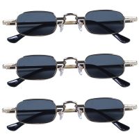 ﹍♚✑ 3X Retro Punk Glasses Clear Square Sunglasses Female Retro Sunglasses Men Metal Frame-Black Gray Gold