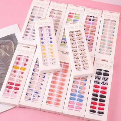 24pcs Wearable Pink Press On Fake Nails Tips With Glue False Nails Design Lovely Girl False Nails With Wearing Tools For Daily