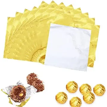 200pcs Aluminium Foil Paper Gold Foil Paper Wrapping Paper Gift Package  Orange Peel for Packaging Chocolate (Golden)