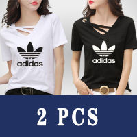 ADIDASeˉ    สุภาพสตรี2Pcs เสื้อฤดูร้อนใหม่แฟชั่นแขนสั้น T เสื้อผู้หญิง100 Cotton