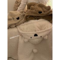 【Ready】? Cartoon bear cute autumn and winter thickened warm blanket shawl with hat student lunch break nap blanket cloak style