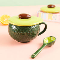 Cute Avocado Plate Hand Painted Underglaze Ceramic Avocado Cup with Lid Coffee Mug Water Cup Fruit Plate Noodle Bowl Dinnerware